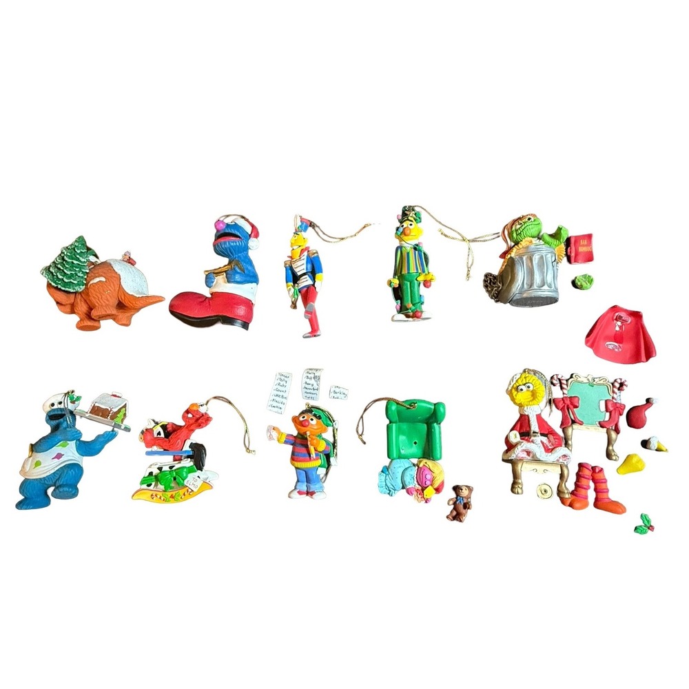 Vintage 90s Sesame Street‎ 10 Christmas Ornaments Jim Henson Muppet Characters